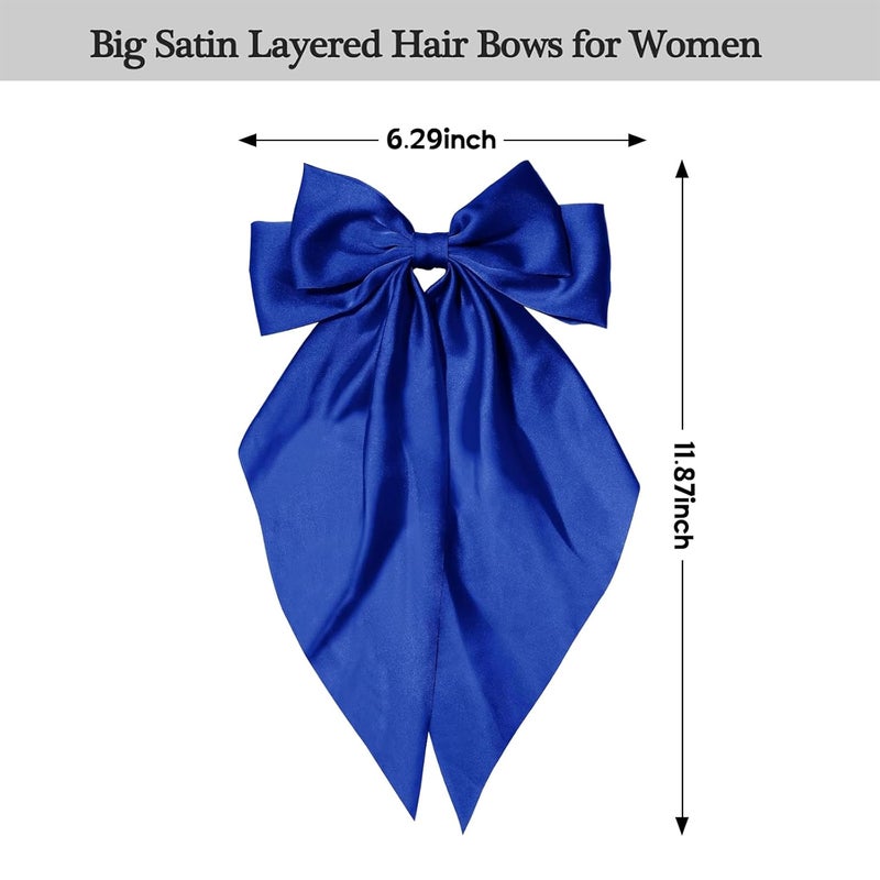illpta Hair Bow for Girls,Cute Bow Hair Clips for Women Oversized Satin Hair clips Long Ribbon Hair Accessories Gifts for Girl (Royal Blue) - Image 5